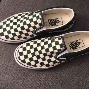 DARK GREEN checkerboard Slip Ons Vans